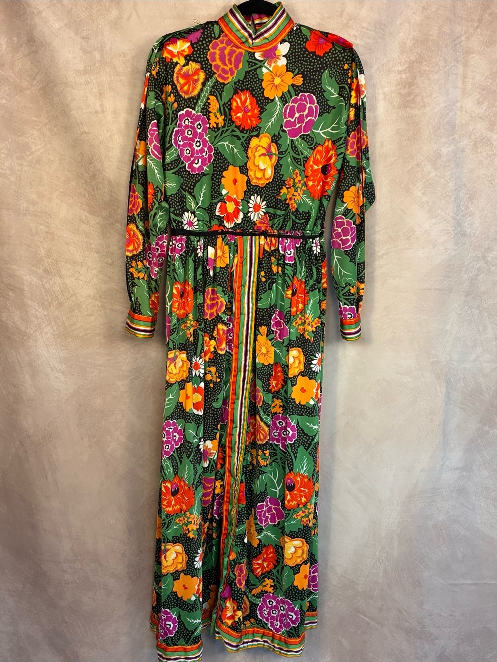 Oscar de la Renta Boutique Vintage 70s Floral Maxi Dress Silk Medium